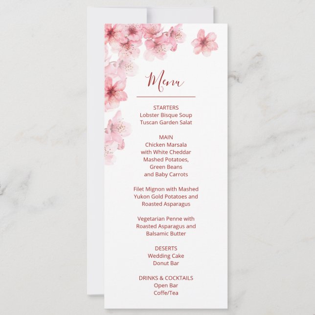 Convites Floral Cherry Blossom Pink White Wedding    (Frente)