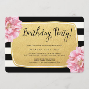 Convites Floral Chic Birthday Invite/Faux Gold Foil