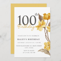 Floral Chic Elegant Simple Yellow 100º Aniversário