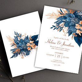 Convites Floral Chic Indigo Rust Wedding