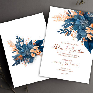 Convites Floral Chic Indigo Rust Wedding
