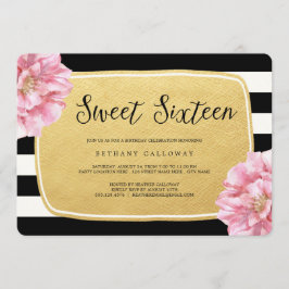 Convites Floral Chic Sweet 16 Aniversário Invite/Faux Foil