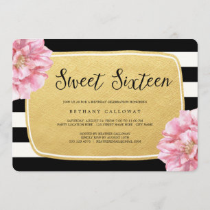 Convites Floral Chic Sweet 16 Aniversário Invite/Faux Foil