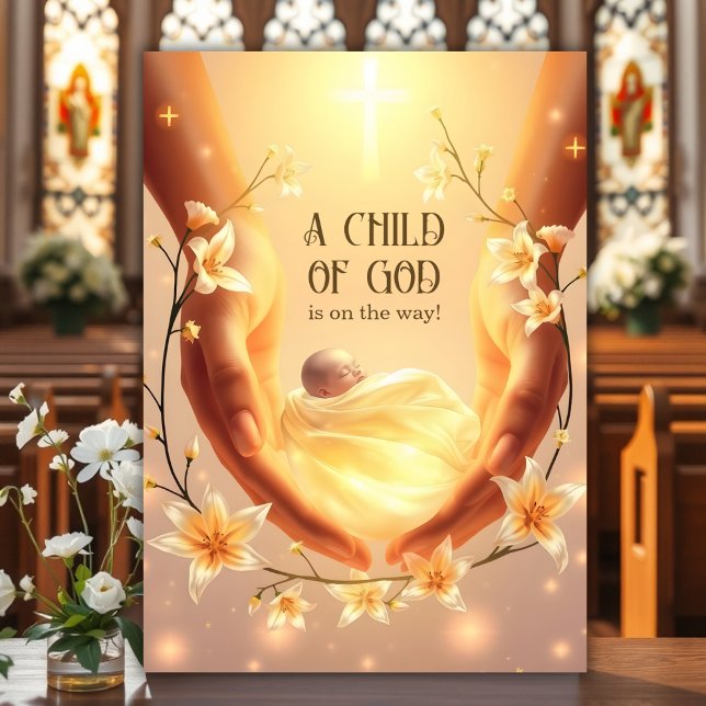 Convites Floral Christian Child of God Chá de fraldas (Christian Baby Shower Invitation Personalized Religious Baby Celebration A Child of God)