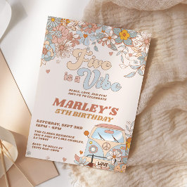 Convites Floral Cinco é um Aniversário de 5 Retro Vibe Groo