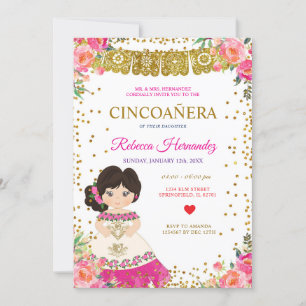 Convites Floral CINCOAÑERA Royal Rosa, mexicano
