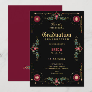 Convites Floral clássico preto graduação