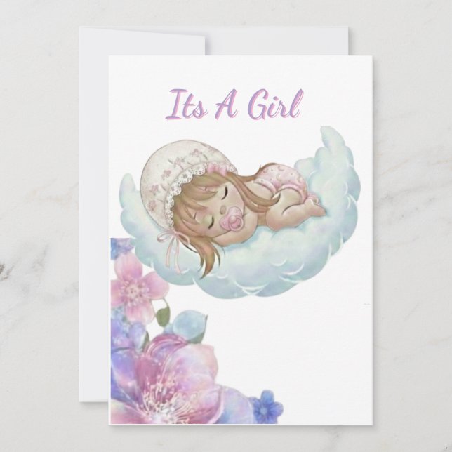 Convites Floral cloud Baby girl Shower (Frente)