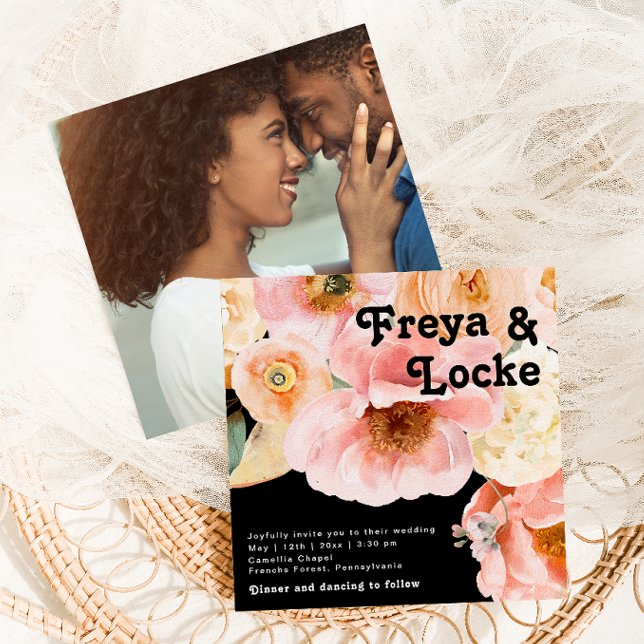 Convites Floral Colorida Negrito | Casamento de Fotografias (Criador carregado)