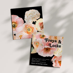 Convites Floral Colorida Negrito   Casamento Preto Quadrado