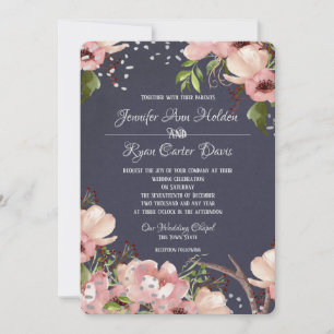 Convites Floral com Antlers Watercolor Wedding