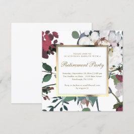 Convites Floral com Faux Dourado Frame Retirement Party