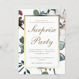Convites Floral com Faux Dourado Frame Surprise Party