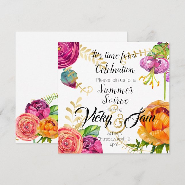 Convites floral convide o aniversário do chá do partido da (Frente/Verso)