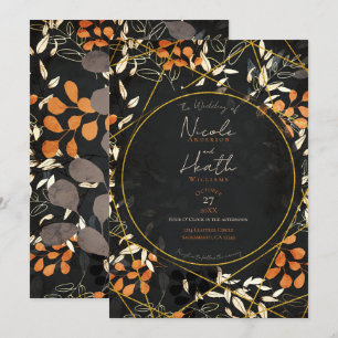 Convites Floral Cor de Outono Ousado Laranja Dourado Casame