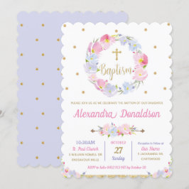 Convites Floral cor-de-rosa, creme de batismo