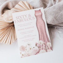 Convites Floral Cor-de-rosa e Festa de aniversário 60