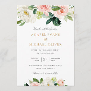 Convites Floral cora o casamento romântico branco das