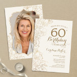 Convites Floral Cream Dourada Foto 60ª Festa de aniversário<br><div class="desc">Floral Ivory Cream Foto Dourada do 60º Convite de aniversário. Design minimalista moderno com desenhos botânicos em destaque e letra de script de tipografia. Simples trendy convida cartão perfeito para uma festa de na moda. Pode ser personalizado para qualquer idade. Impressos convites Zazzle ou modelo de impressão digital instantânea para...</div>