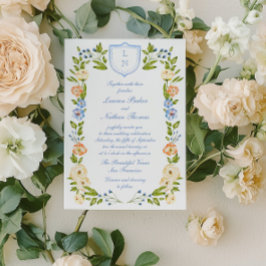 Convites Floral Crest Frame Wedding Invitation