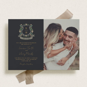 Convites Floral Crest Watercolor Monograma Casamento