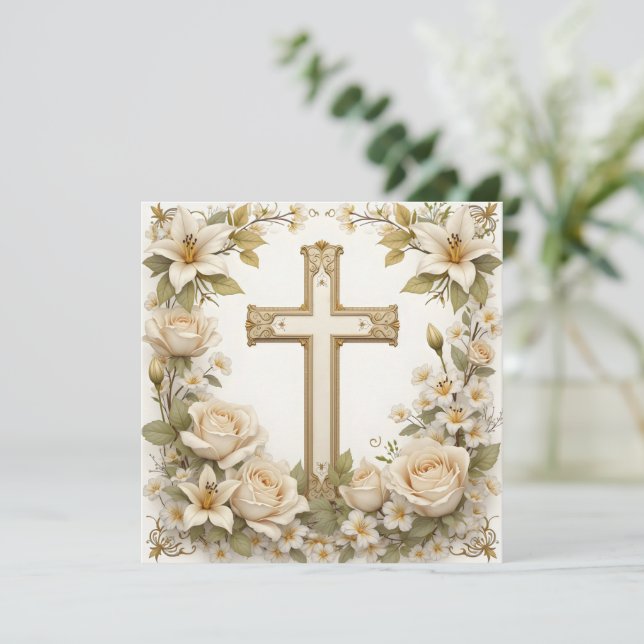 Convites Floral Cross Christian (Em pé/Frente)