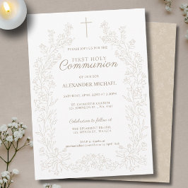 Convites Floral Cross First Holy Communion Religious