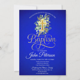 Convites Floral Cross Royal Blue Baptism
