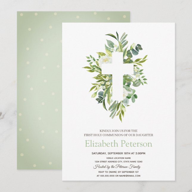 Convites Floral Cross Sai Dotada Primeira Comunhão Sagrada (Frente/Verso)