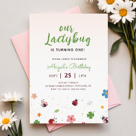 Convites Floral Cute Bug Ladybug Girl 1st Birthday Party