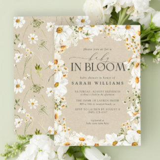 Convites Floral Daisy Baby in Bloom Kraft Paper Chá