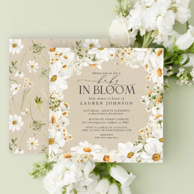 Convites Floral Daisy Baby in Bloom Kraft Paper Chá (Welcome a New Bloom 🌼 Baby Shower Elegance)