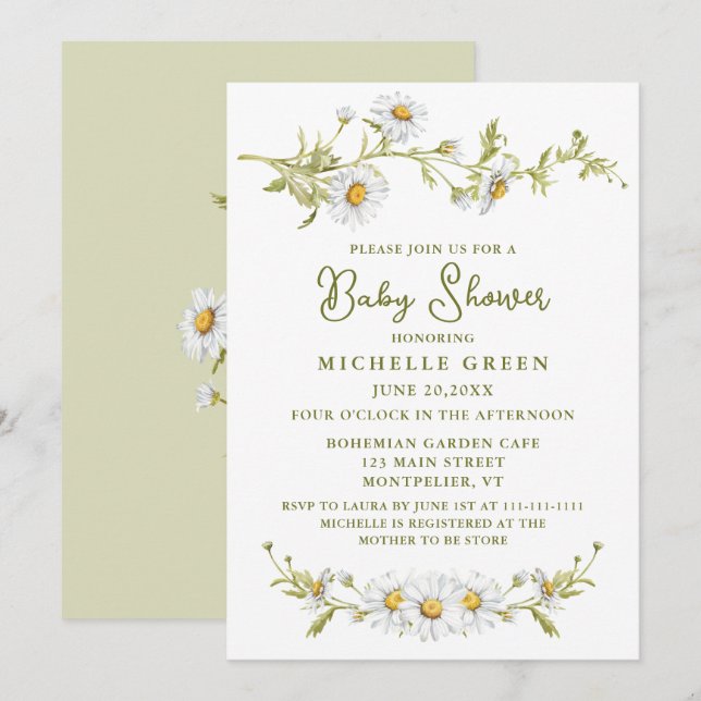 Convites Floral Daisy Garden Botanical Baby Shower (Frente/Verso)