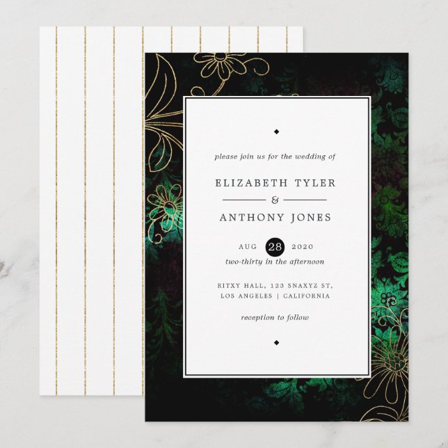 Convites Floral Damask Antigo (Frente/Verso)