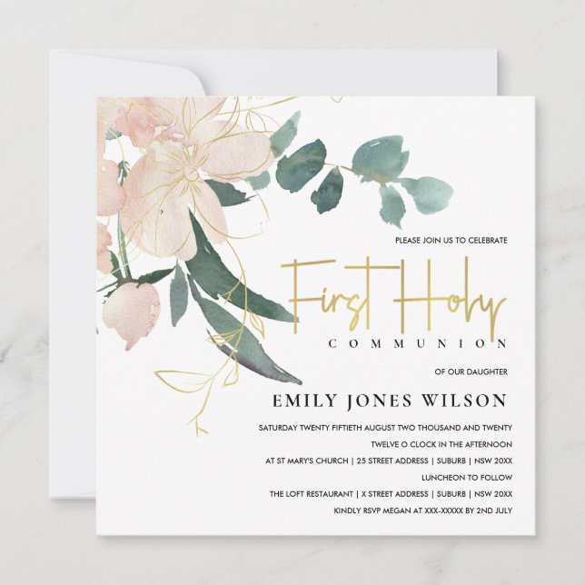 CONVITES FLORAL DE ÁGUA FLORAL SUAVE PRIMEIRA COMUNICAÇÃO S (Frente)