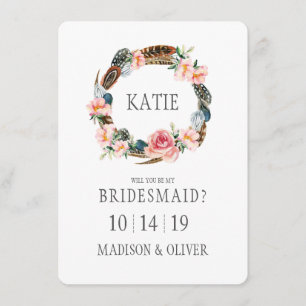 Convites Floral de Aquarela com Penas Bridesman