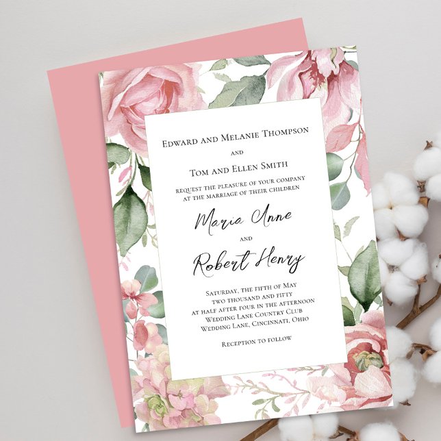 Convites Floral de Aquarela Cor-de-Rosa Esbranquiçada (Blush pink floral wedding invitations. )