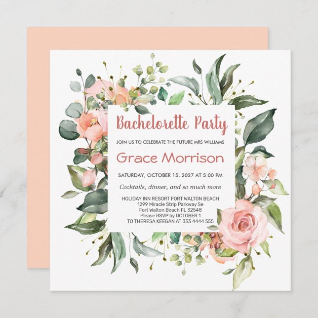 Convites Floral de aquarela, Festa de solteira foliar (Frente/Verso)