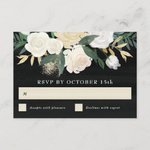 Convites Floral de Aquarela + Placa RSVP de Destaque Dourad