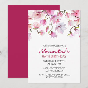 Convites Floral de Aquarela Rosa Aniversário de 86 anos