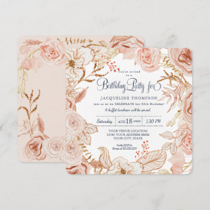 Convites Floral de Aquarela Rosa-Cor-de-aniversário de 40 