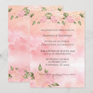 Convites Floral de Aquarela Rosa-Rosa