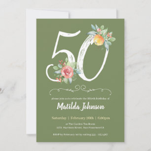 Convites Floral de Aquarela Simples 50ª Festa de aniversári