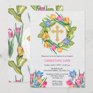 Convites Floral de Batismo Bonito