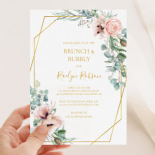 Convites Floral de Blush Elegante Brunch e Chá