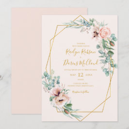 Convites Floral de Blush Elegante | Casamento Casual Pastel