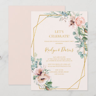 Convites Floral de Blush Elegante Celebração do Vamos d