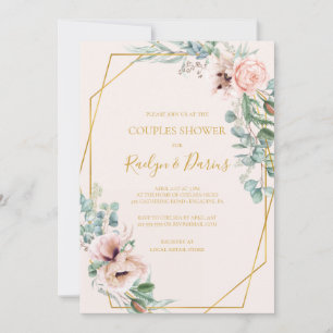 Convites Floral de Blush Elegante   Chá de Casais