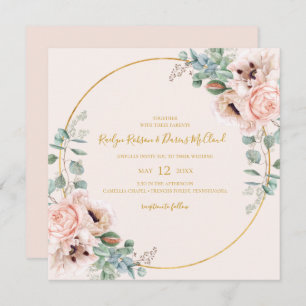 Convites Floral de Blush Elegante   Pastel Square Wedding