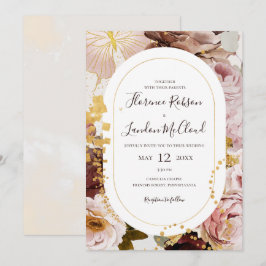 Convites Floral de Blush Moderno | Casamento Casual Marble